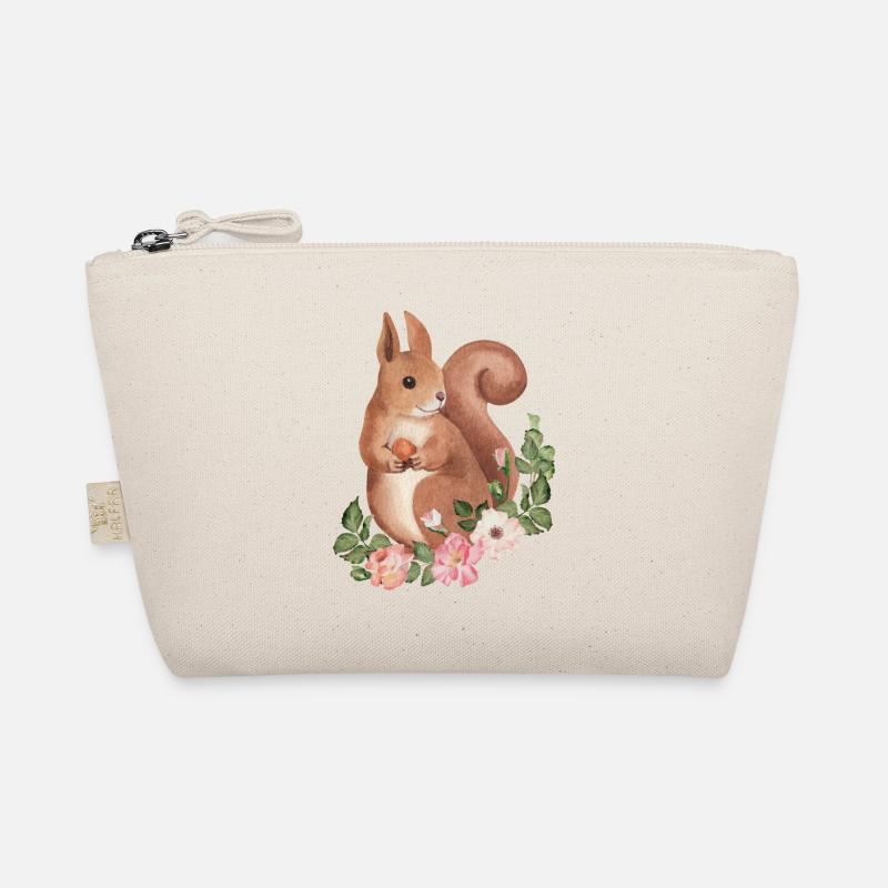 Squirrel Acorn Flower Floral - Bio-Täschchen - Natur
