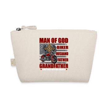 Man Of God Shirt Biker Husband Father Grandfather - Organic Pouch - nature - Front