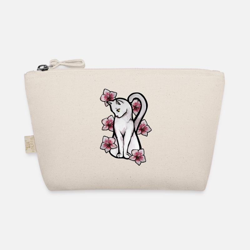 Pink Orchids White Cat Organic Pouch