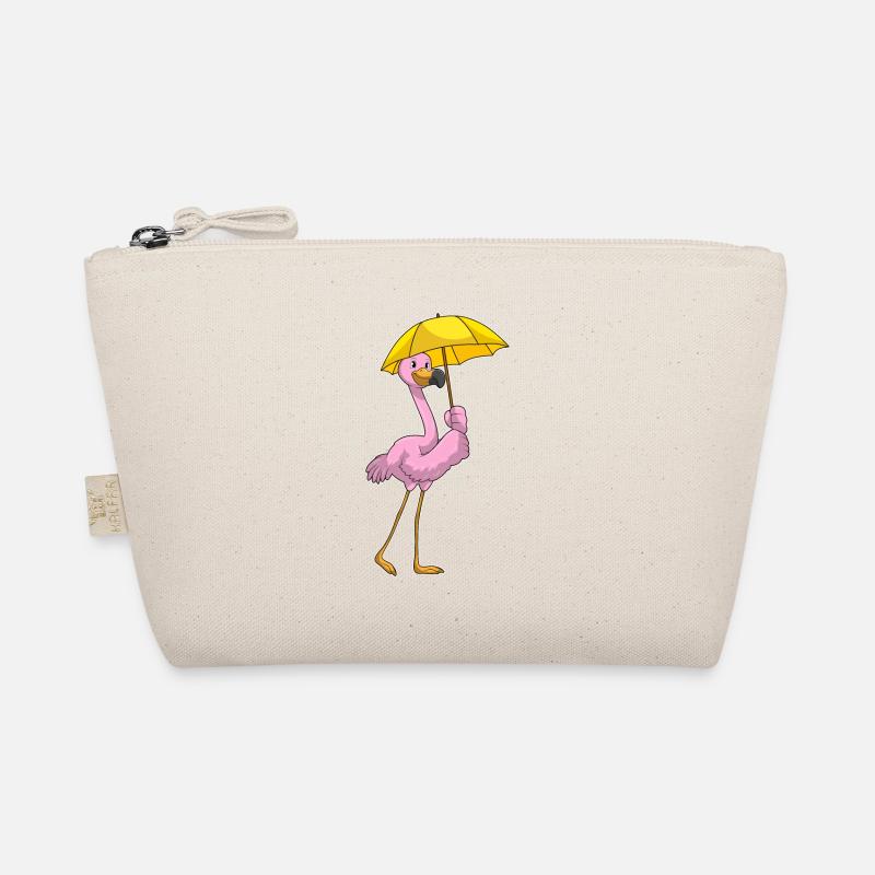 Flamingo bei Regen mit Regenschirm Bio-Täschchen