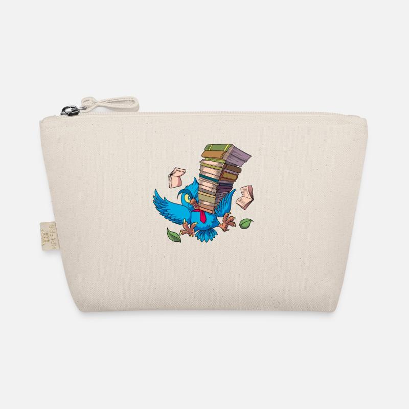 Cartoon Eule mit Bücherstapel - Büchereule Bio-Täschchen