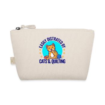 Easily Distraced By Cats And Quilting Knitting Sti - Bio-Täschchen - Natur - Vorne