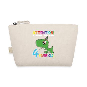 Dino Birthday I Am Now 4 Years Old - Organic Pouch - nature - Front
