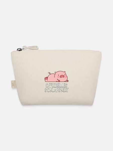 Offizielles Schlafshirt - Süßes Cartoon Schwein - Bio-Täschchen - Natur