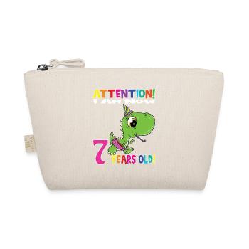 Dino Girl Birthday I Am Now 7 Years Old - Organic Pouch - nature - Front
