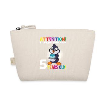 Penguin Birthday I Am Now 5 Years Old - Organic Pouch - nature - Front