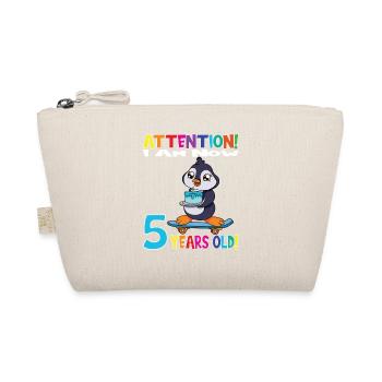 Penguin Birthday I Am Now 5 Years Old - Organic Pouch - nature - Front