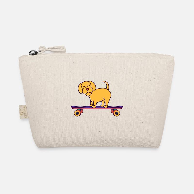 Skateboard Hund Auf Longboard - Bio-Täschchen - Natur