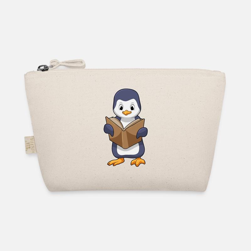 Pinguin als Nerd mit Buch - Bio-Täschchen - Natur
