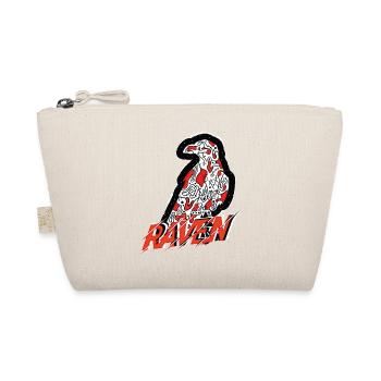 Rabe handgemalt mit Schriftzug in Rot Schwarz - Bio-Täschchen - Natur - Vorne
