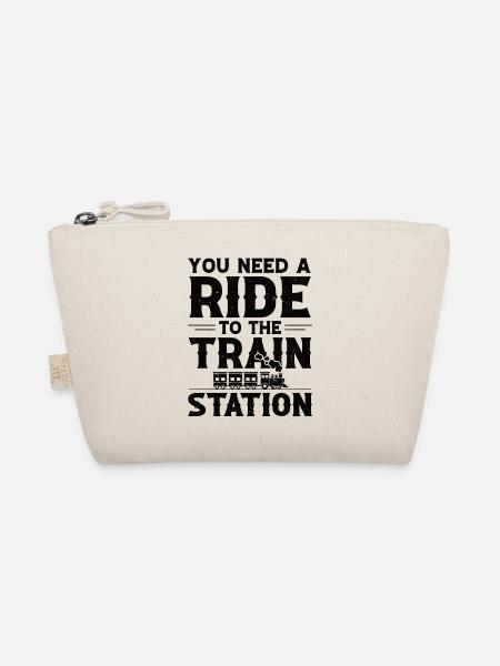 Train Trains Steam Locomotive Railway Model Railway - Organic Pouch - nature - Front