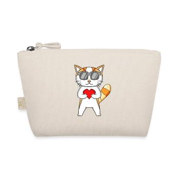 Katze mit Sonnenbrille und Herz - Bio-Täschchen - Natur - Vorne