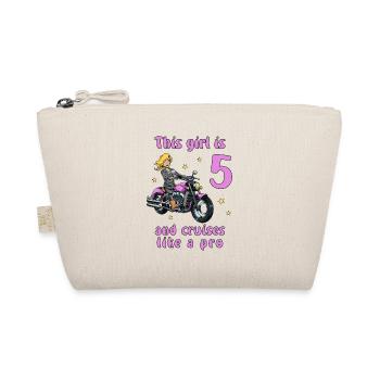 Birthday Shirt Motorcycle - 5 Birthday Girl - Organic Pouch - nature - Front