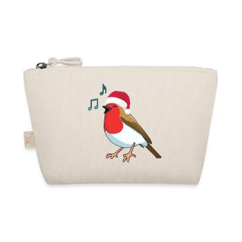 Cute Kawaii Cartoon Robin In Santa Hat Singing - Organic Pouch - nature - Front