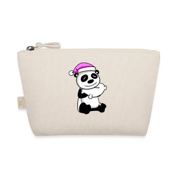 Panda with pillow and sleeping cap - Organic Pouch - nature - Front