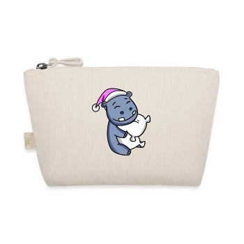 Hippo with pillow and sleeping cap - Organic Pouch - nature - Front