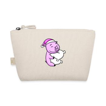 Pig with pillow and sleeping cap - Organic Pouch - nature - Front