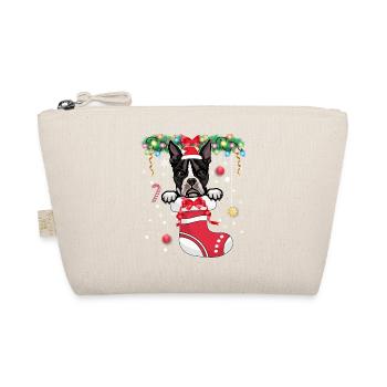 Funny Xmas - Cute Boston Terrier Dog in Christmas - Organic Pouch - nature - Front