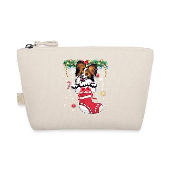 Funny Xmas - Cute Papillon Dog in Christmas Stocki - Organic Pouch - nature - Front