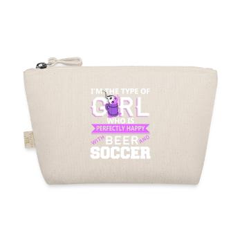 Fille qui est parfaitement heureuse avec la bière et le football - Trousse biologique - nature - Devant
