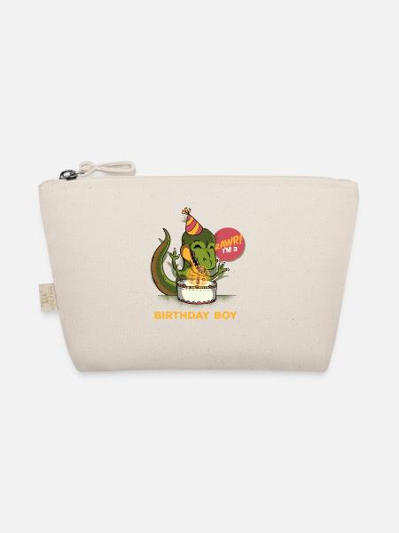 Children 3 Year Old T Rex Dinosaur 3rd Bday Boy T - Organic Pouch - nature - Front