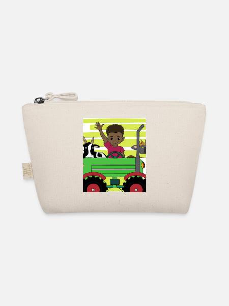 Green Tractor Birthday Anime Farm Animals - Organic Pouch - nature - Front