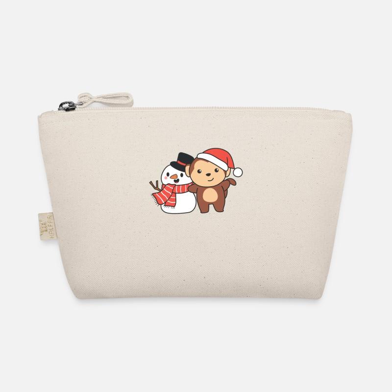 Monkey with snowman in winter for Christmas Organic Pouch