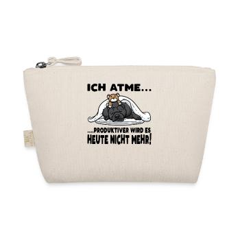 Schnoodle Hund Mit Kuscheltier Schlafen Schlummern - Bio-Täschchen - Natur - Vorne