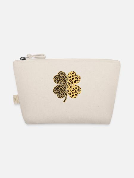 Cheetah Leopard Print Clover St Patrick's Day - Organic Pouch - nature - Front