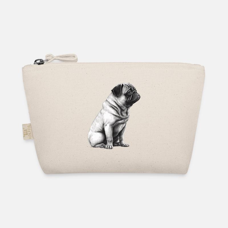 Pug stencil design white and black Organic Pouch