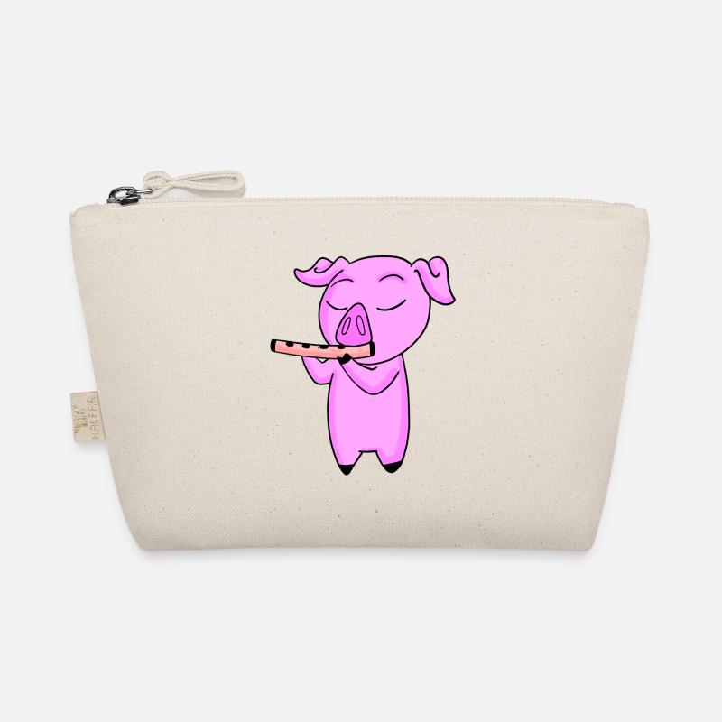 Pig Kids Motif Playing Flute Organic Pouch