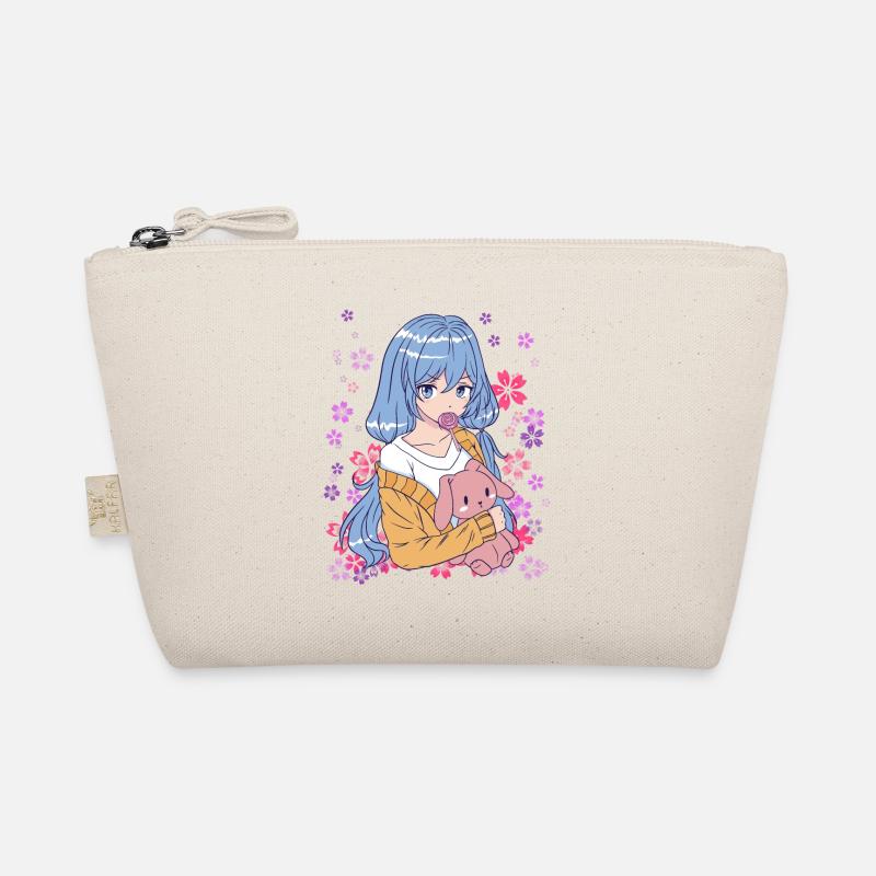 Anime Mädchen Manga Blumenwiese Geschenkidee Bio-Täschchen