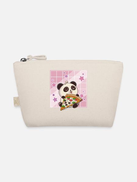 Cute Kawaii Panda Who Eats Pizza Anime Manga - Organic Pouch - nature - Front