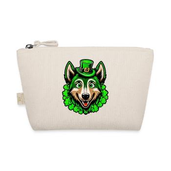 St. Patrick's Day Wolf with hat with green eyes - Organic Pouch - nature - Front