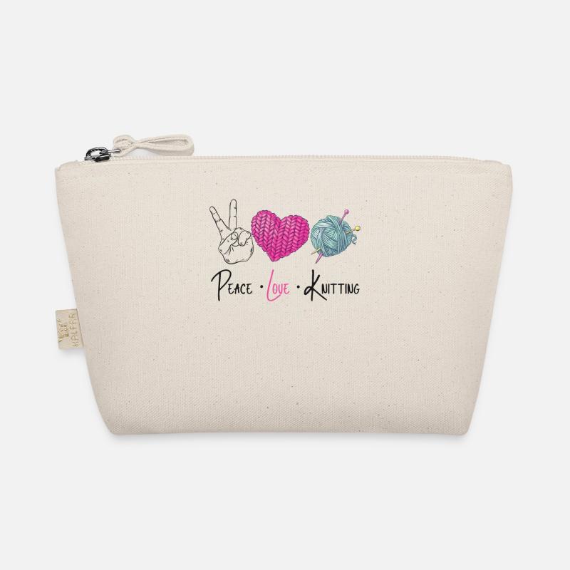 Knitting Knitter Peace Love - Bio-Täschchen - Natur