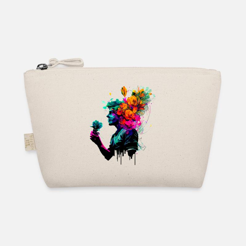 Psychedelisches Kunstwerk - Mann mit Blumen Bio-Täschchen