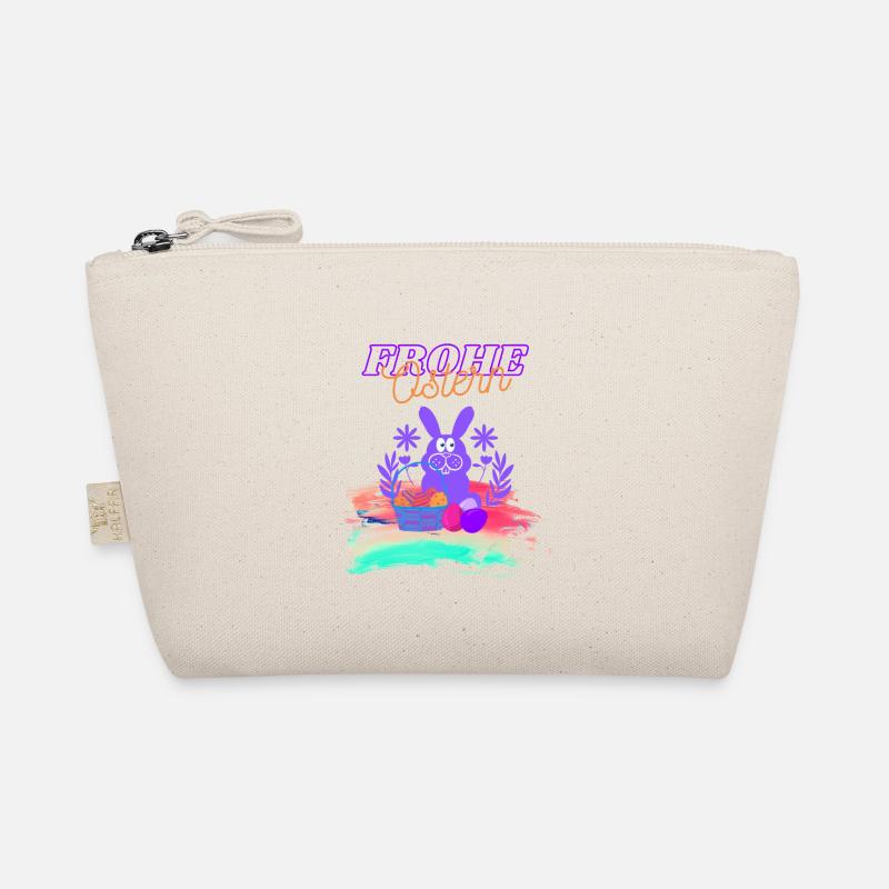 Frohe Ostern Hase mit Korb voll bunter Eier - Bio-Täschchen - Natur