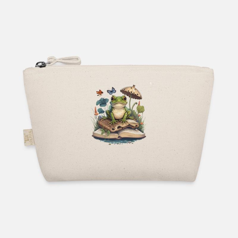 White Cottagecore Esthétique Mushroom Grenouille Lecture Trousse biologique