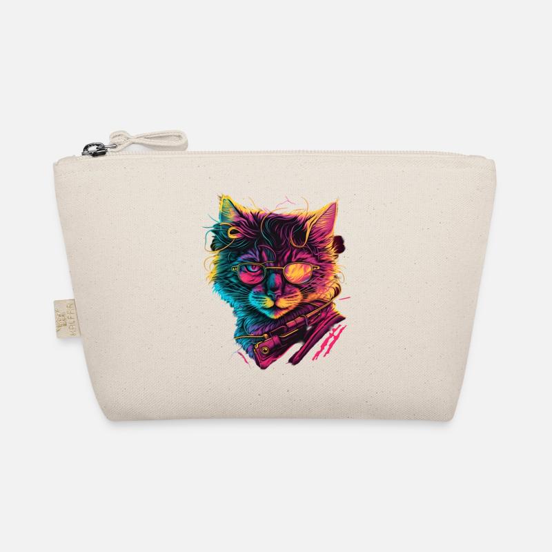 Synthwave Katze 80s Geschenk - Bio-Täschchen - Natur