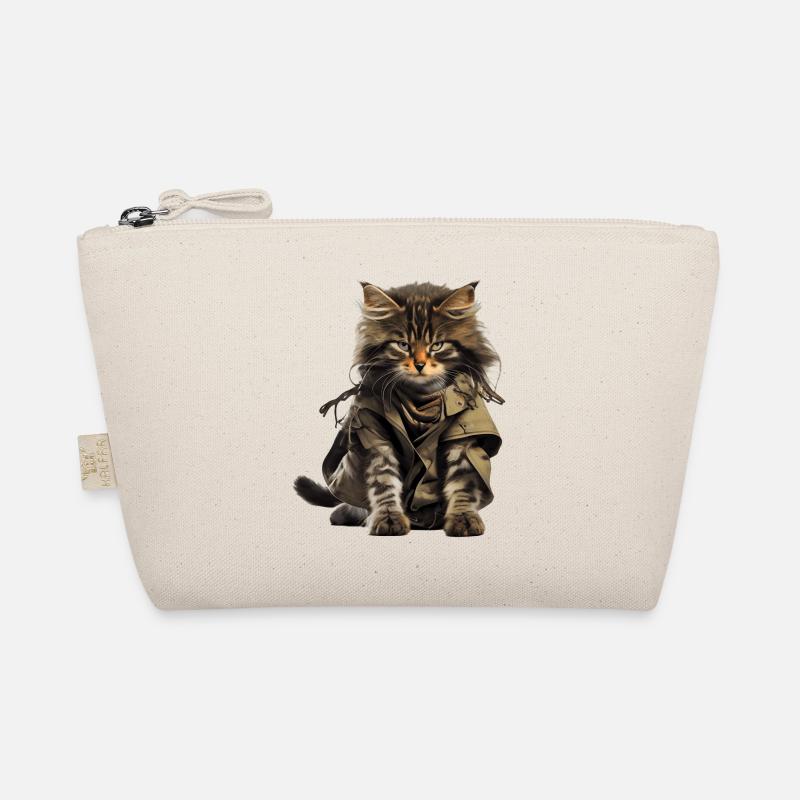Katze als Guerilla Kämpfer und Veteran mit Poncho - Bio-Täschchen - Natur