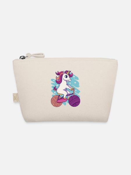 Unicorn Bike Unicorn Wool Unicorn Knitting - Organic Pouch - nature
