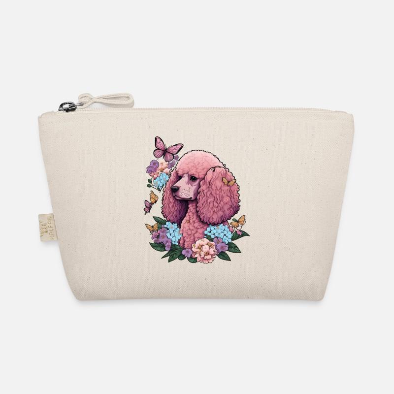 Rosa Pudel mit Blumen, Schmetterlingen, Retro Stil - Bio-Täschchen - Natur