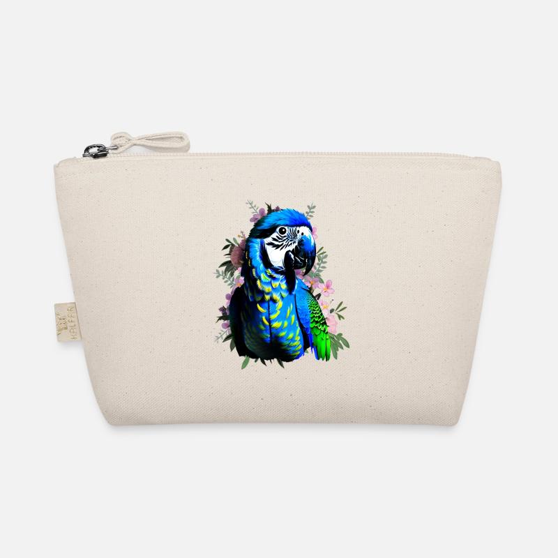 Blue macaw parrot on floral background Organic Pouch