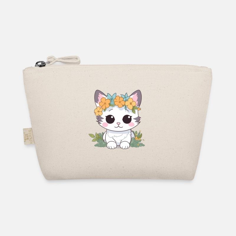 Chat mignon avec des fleurs Trousse biologique