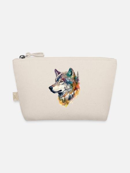 Wolf Wolfskopf Natur Wildnis Wald Bäume Kunst - Bio-Täschchen - Natur