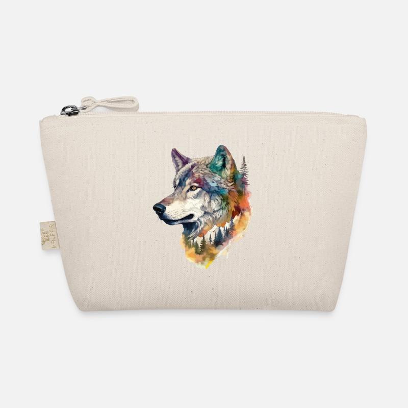 Wolf Wolfskopf Natur Wildnis Wald Bäume Kunst - Bio-Täschchen - Natur