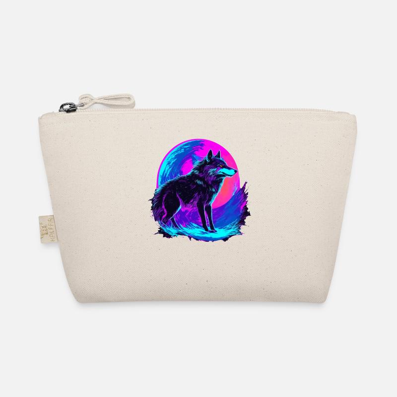 Colorful Wolf Neon Moon Synthwave - Bio-Täschchen - Natur
