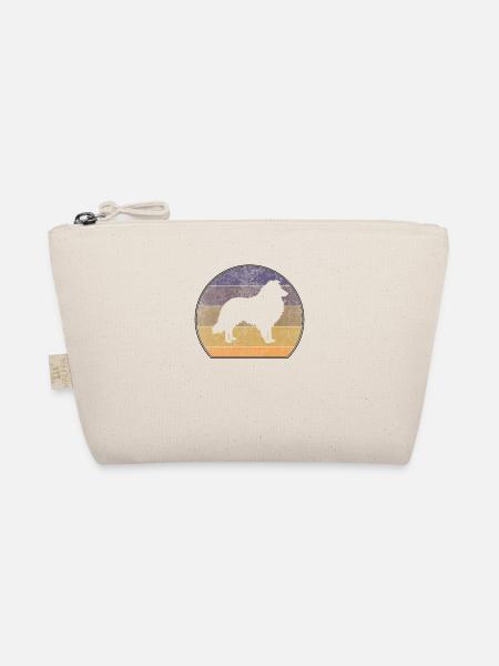 Retro Collie Sheepdog Sonnenuntergang - Bio-Täschchen - Natur - Vorne