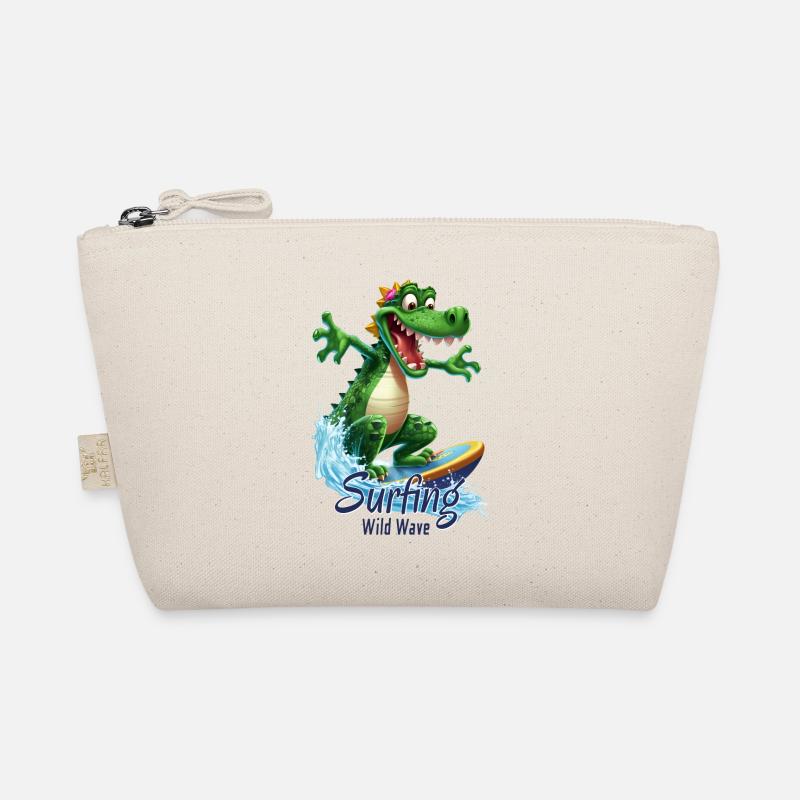 Funny crocodile with a surfboard - surfer Organic Pouch