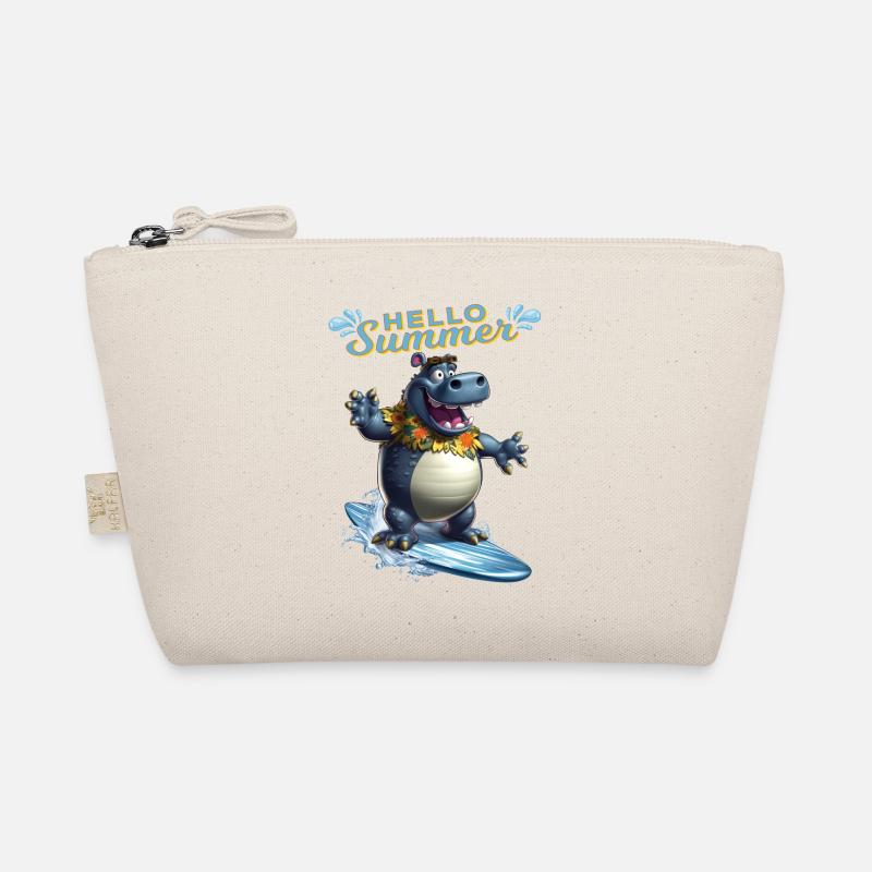 Funny hippopotamus with a surfboard - surfer Organic Pouch